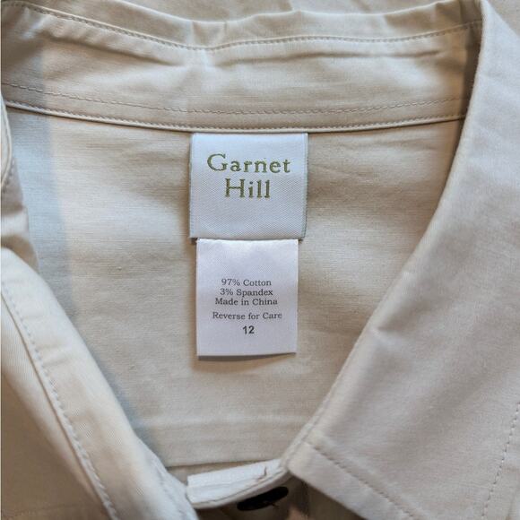 Garnet Hill Embroidered Flower Khaki Utility Button Up Size 12 - Picture 4 of 4